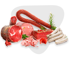 Auswahl an Wurst- und Fleischwaren wie Salami, Schinken, Braten und Würstchen – Teil des Feinkostsortiments im Foodservice von Frucht Hartmann.