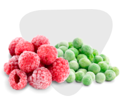 Gefrorene Himbeeren und grüne Erbsen – TK-Produkte aus dem Foodservice-Sortiment von Frucht Hartmann für Gastronomie und Großverbraucher.